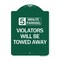Signmission 5 Minute Parking Violators Will Towed Away, Green & White Aluminum Sign, 18" x 24", GW-1824-24414 A-DES-GW-1824-24414 - alternate 1
